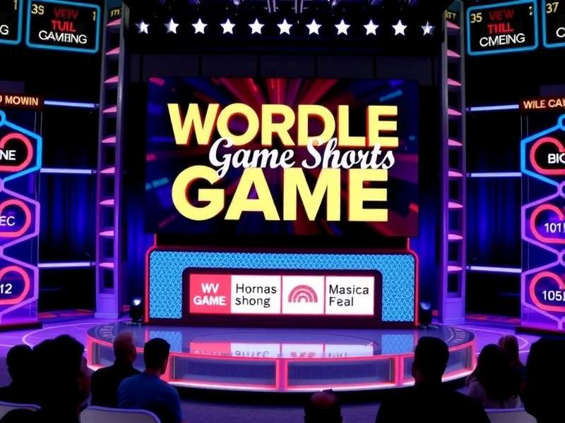 NBC Wordle game show stage with giant letter tiles and host