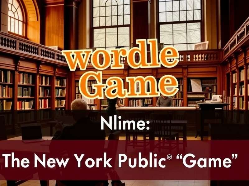 Wordle Game displayed on a vintage wooden desk inside the Rose Main Reading Room at the New York Public Library, surrounded by classic literature.