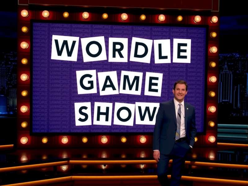 Wordle Game Show Jimmy Fallon on The Tonight Show stage with Wordle board